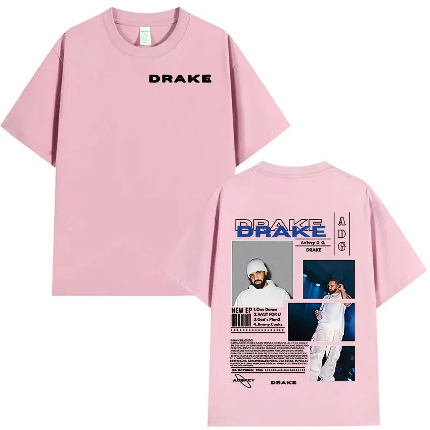 Drake Minimal Logo & Concert Collage Tee for Men: Modern Hip Hop Streetwear with Bold Back Print