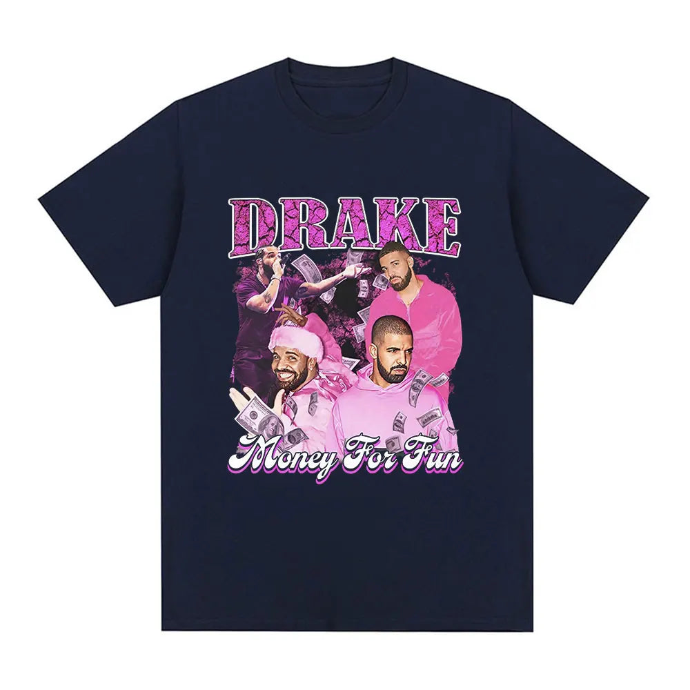 Drake “Nothing Is Fun” Pink Collage Graphic Tee for Men: Bold Hip Hop Streetwear with Retro Vibes