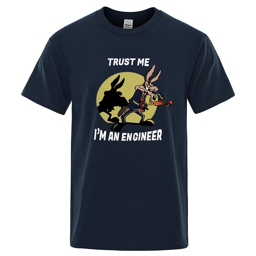 “Trust Me I’m an Engineer” Cartoon Graphic T-Shirt: Short Sleeve Fun Casual Top