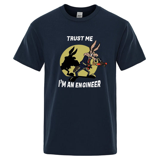 “Trust Me I’m an Engineer” Cartoon Graphic T-Shirt: Short Sleeve Fun Casual Top