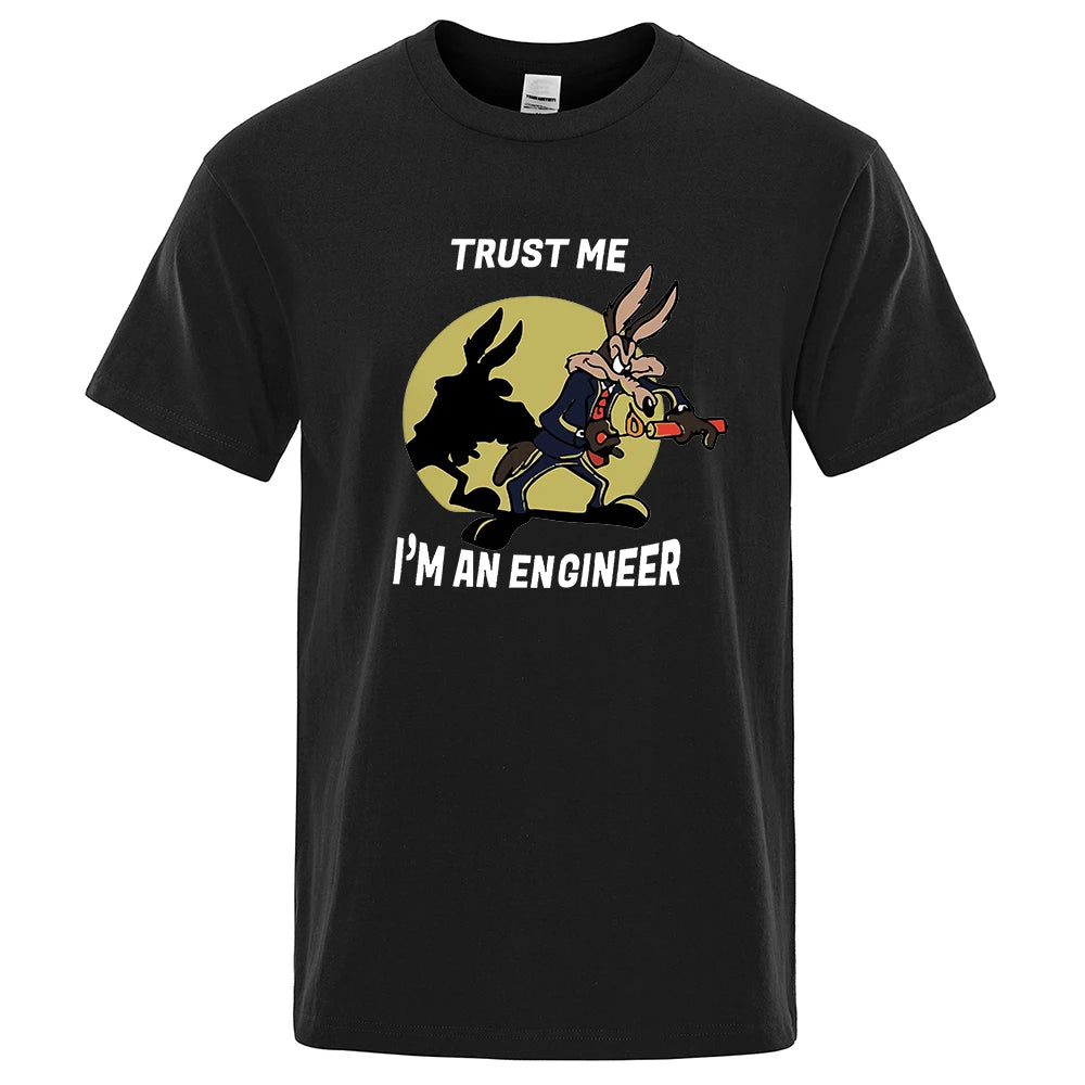 “Trust Me I’m an Engineer” Cartoon Graphic T-Shirt: Short Sleeve Fun Casual Top