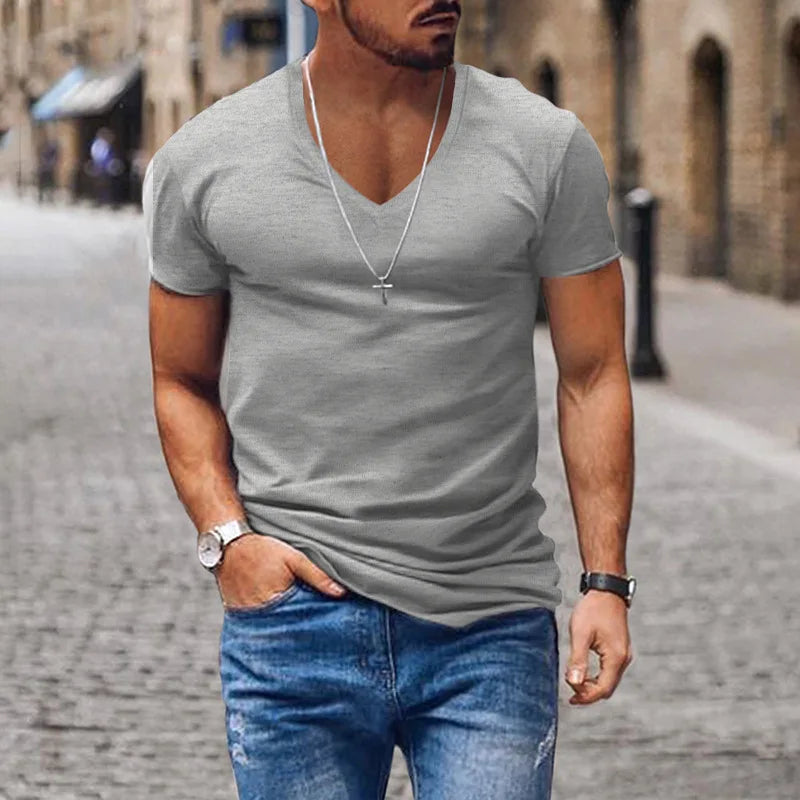 Men’s Slim Fit V-Neck T-Shirt: Short Sleeve Stretch Casual Top for Everyday Wear
