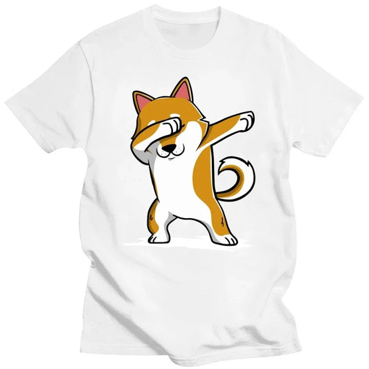 Funny Shiba Inu Dabbing T-Shirt: Humorous Japanese Dog Lover Tee, Casual Short Sleeve Cotton Top Gift for Men