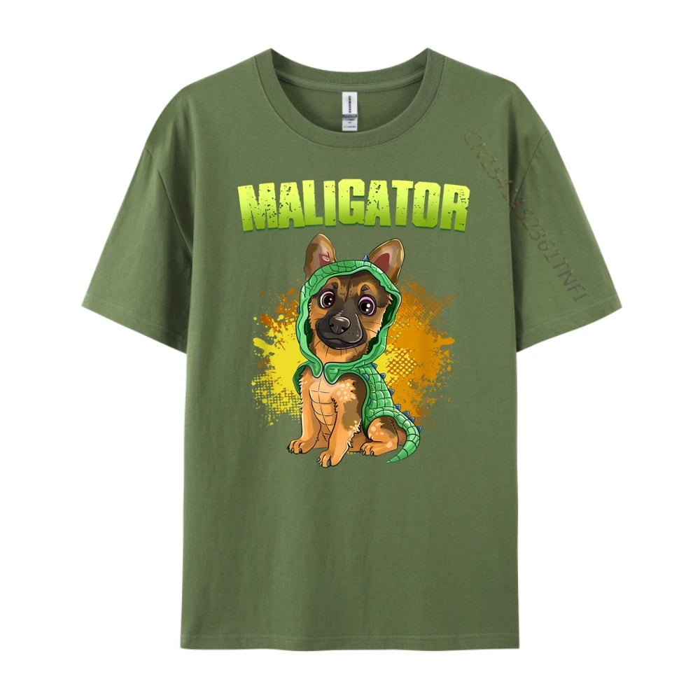 Men’s “Maligator” Belgian Malinois Alligator Graphic T-Shirt: Short Sleeve Funny Dog Lover Top