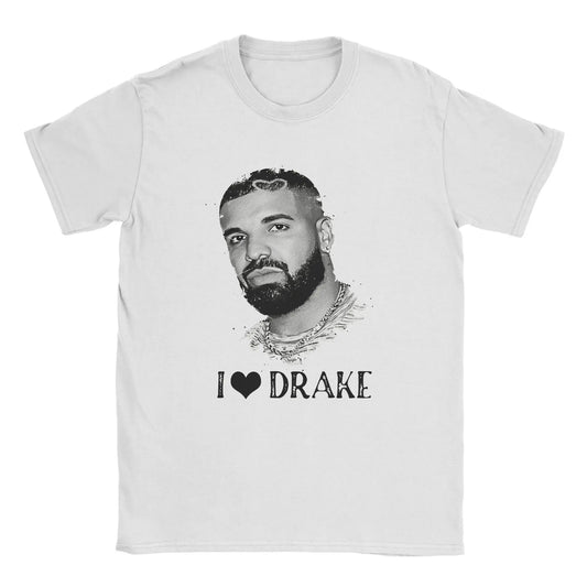 I ❤️ Drake Minimalist Portrait Tee for Men: Clean Hip Hop Streetwear in Monochrome
