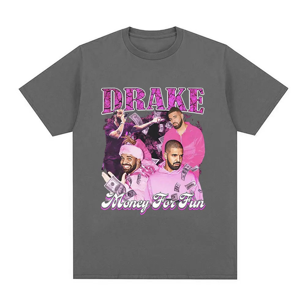 Drake “Nothing Is Fun” Pink Collage Graphic Tee for Men: Bold Hip Hop Streetwear with Retro Vibes