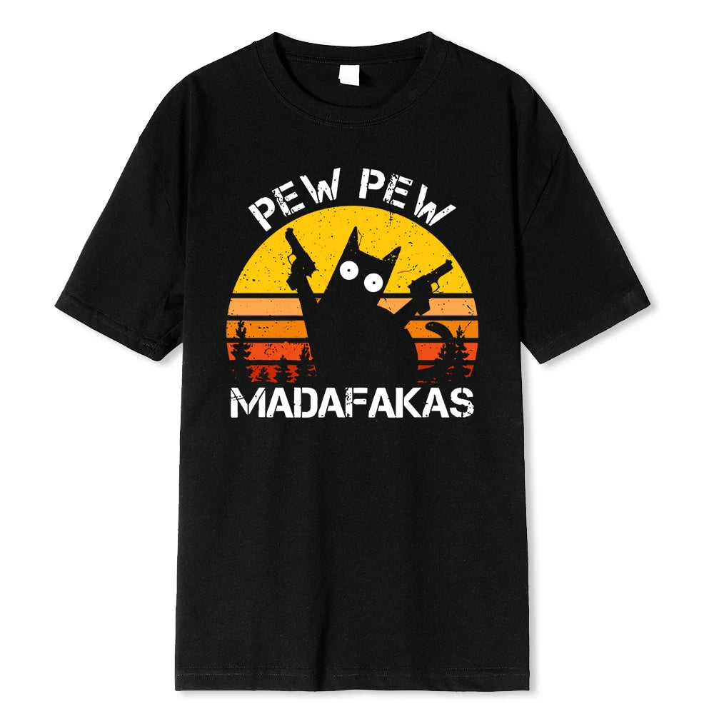 “Pew Pew Madafakas” Cat T-Shirt: A Wildly Funny Cotton Tee