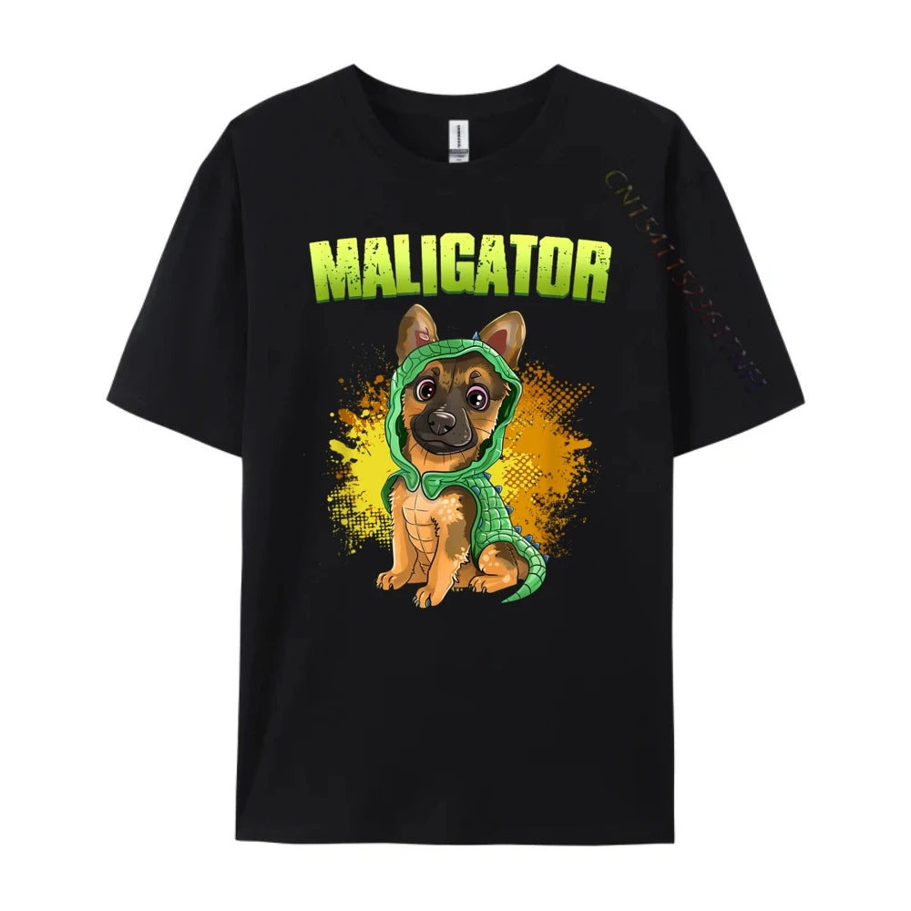 Men’s “Maligator” Belgian Malinois Alligator Graphic T-Shirt: Short Sleeve Funny Dog Lover Top