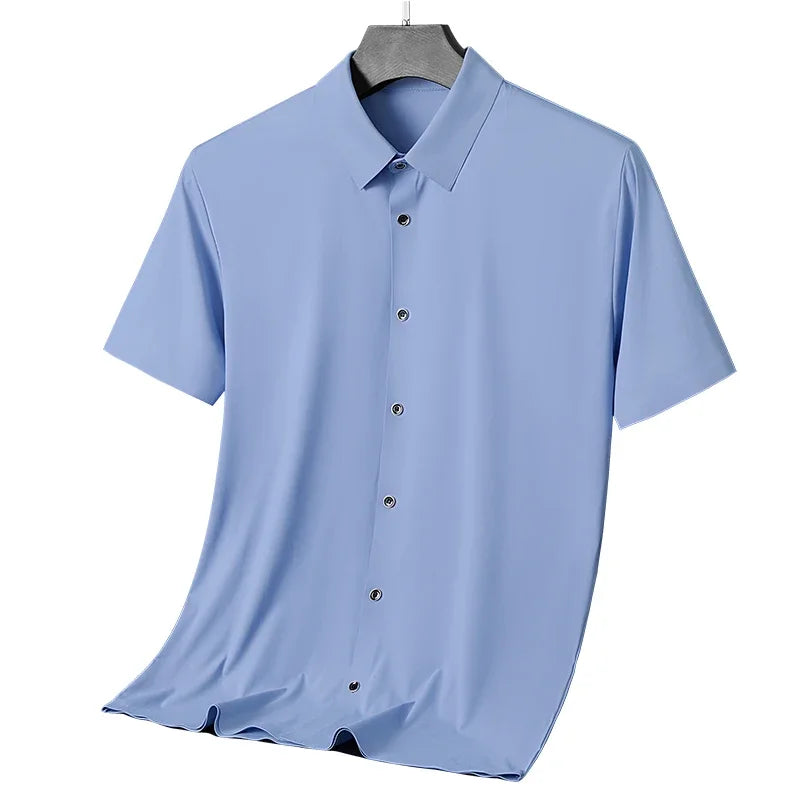 Men’s Light Green Short Sleeve Button-Up Shirt: Casual Summer Top with Classic Collar
