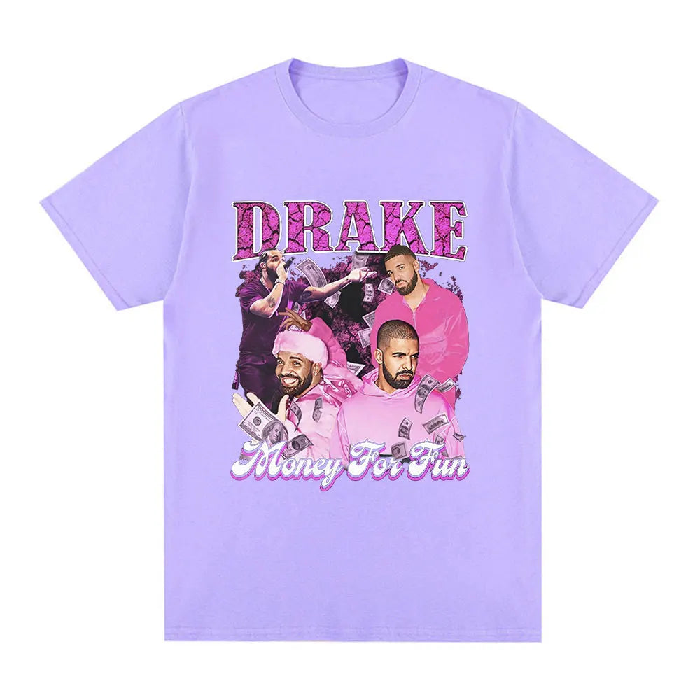 Drake “Nothing Is Fun” Pink Collage Graphic Tee for Men: Bold Hip Hop Streetwear with Retro Vibes