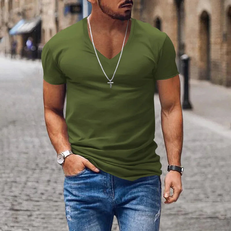 Men’s Slim Fit V-Neck T-Shirt: Short Sleeve Stretch Casual Top for Everyday Wear