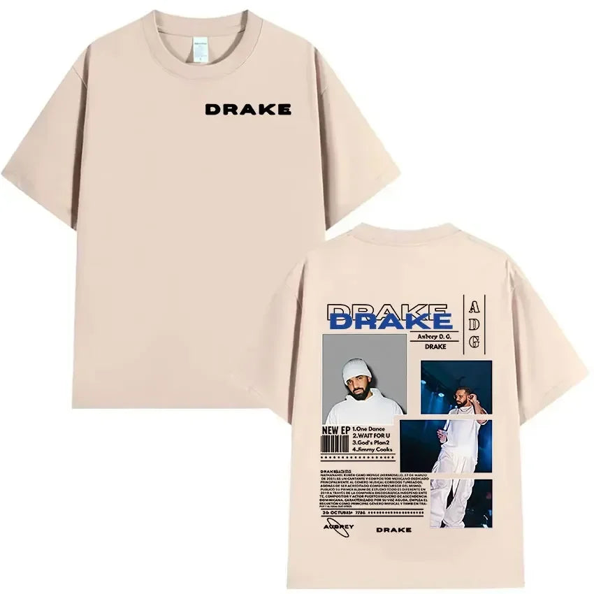Drake Minimal Logo & Concert Collage Tee for Men: Modern Hip Hop Streetwear with Bold Back Print