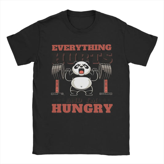 Men’s “Everything Hungry” Panda Weightlifting T-Shirt: Short Sleeve Funny Gym Top