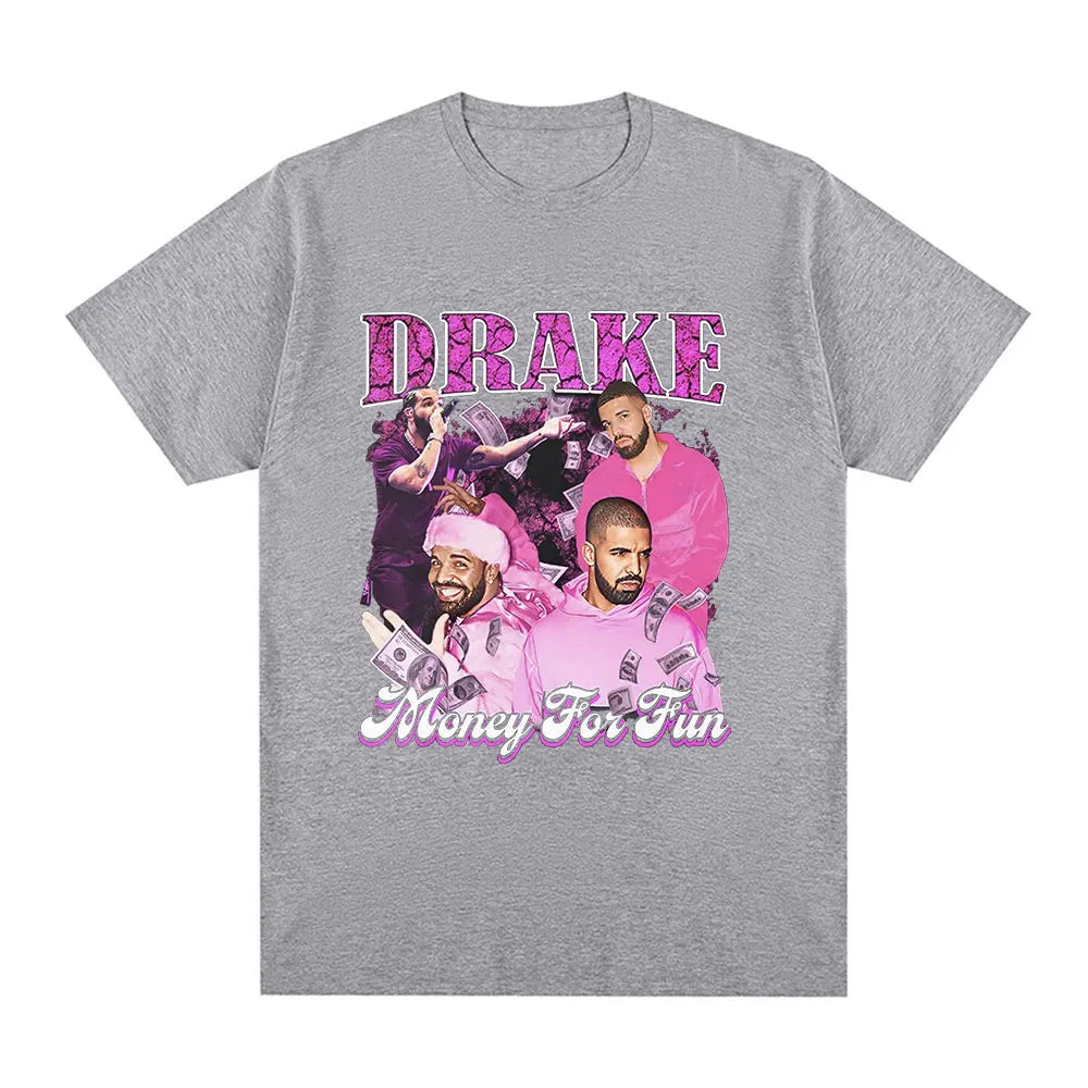 Drake “Nothing Is Fun” Pink Collage Graphic Tee for Men: Bold Hip Hop Streetwear with Retro Vibes