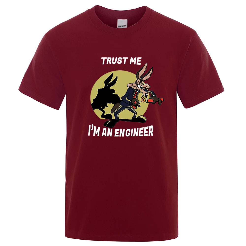 “Trust Me I’m an Engineer” Cartoon Graphic T-Shirt: Short Sleeve Fun Casual Top