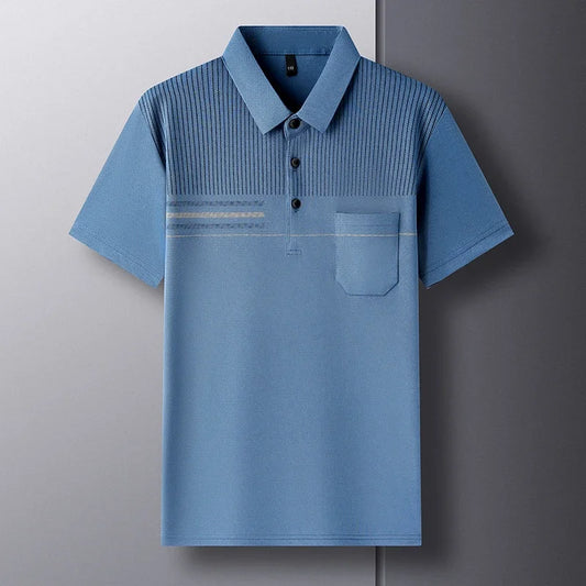 Men’s Light Blue Polo Shirt with Pocket: Short Sleeve Casual Summer Top