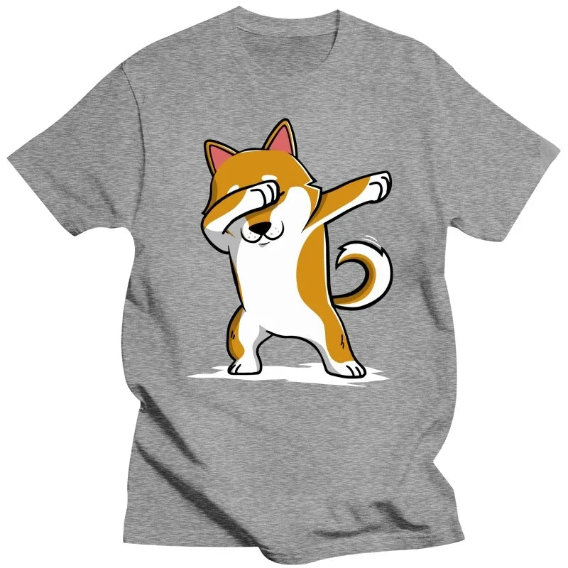Funny Shiba Inu Dabbing T-Shirt: Humorous Japanese Dog Lover Tee, Casual Short Sleeve Cotton Top Gift for Men