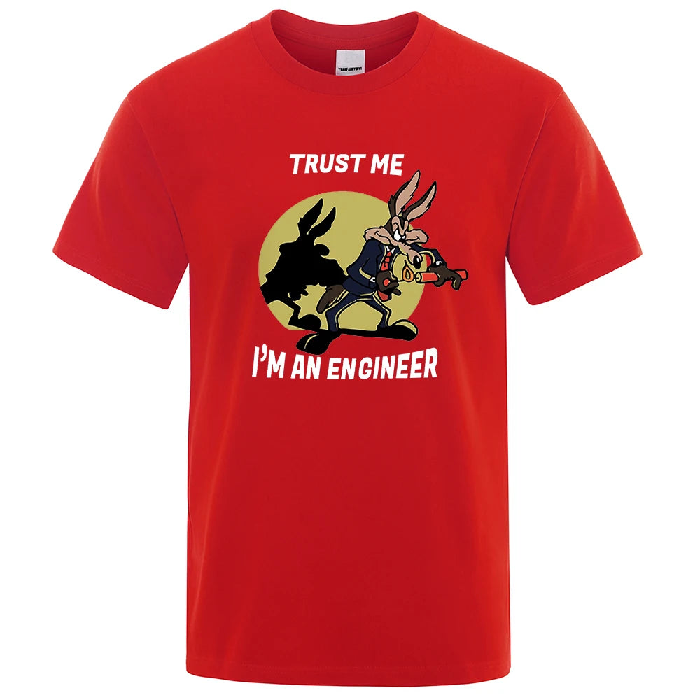 “Trust Me I’m an Engineer” Cartoon Graphic T-Shirt: Short Sleeve Fun Casual Top