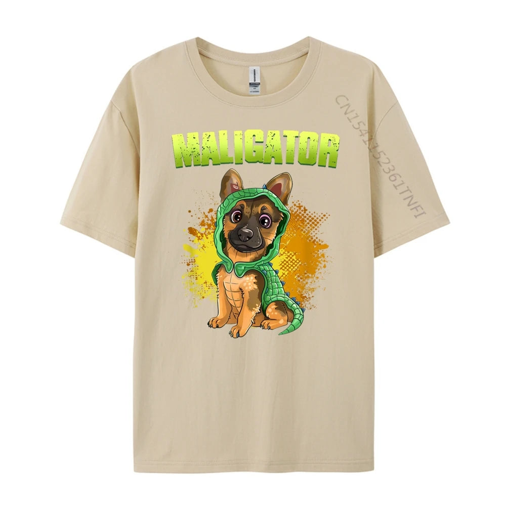 Men’s “Maligator” Belgian Malinois Alligator Graphic T-Shirt: Short Sleeve Funny Dog Lover Top
