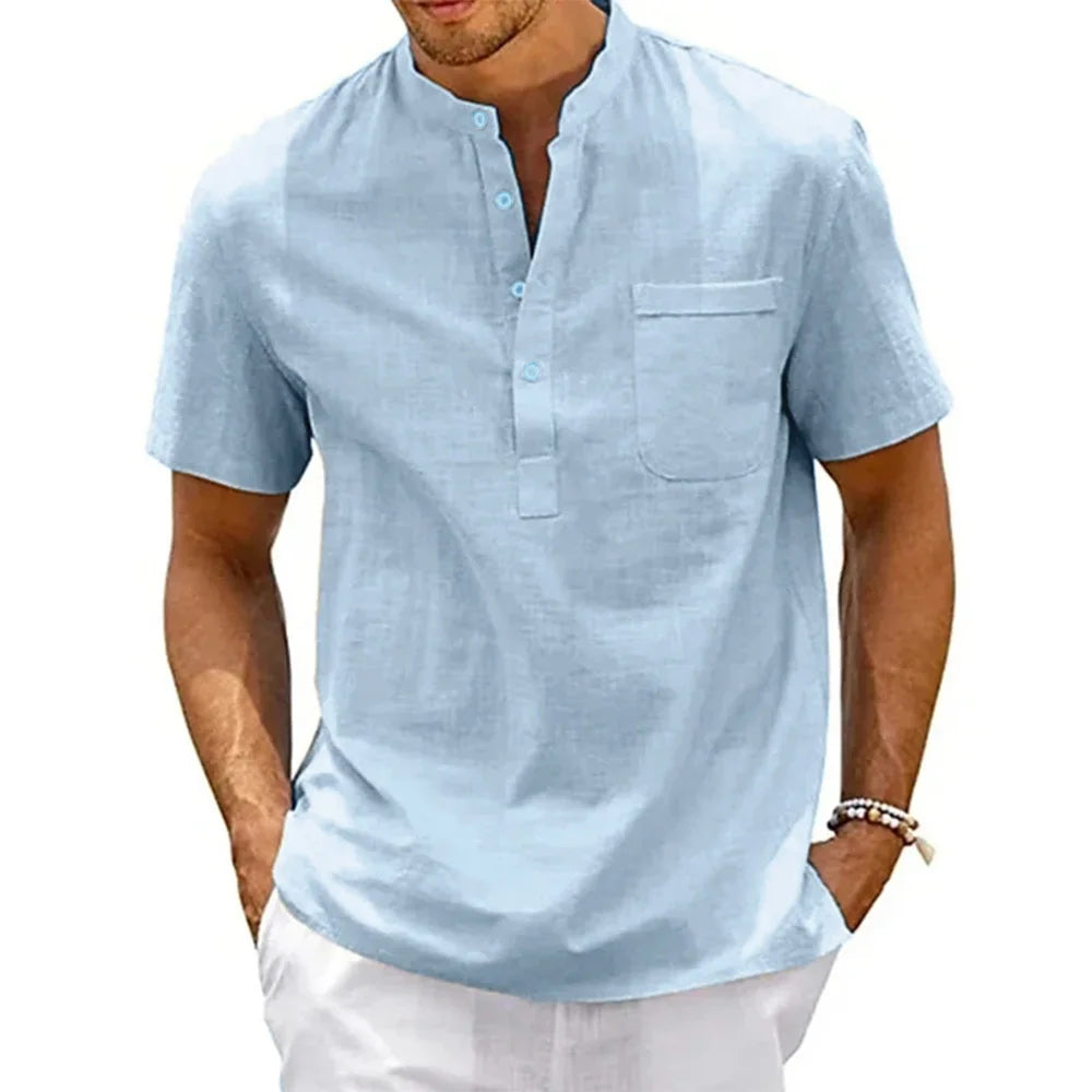 Men’s Breathable Cotton-Linen Summer Tee: A Minimalist Blend of Comfort and Effortless Style