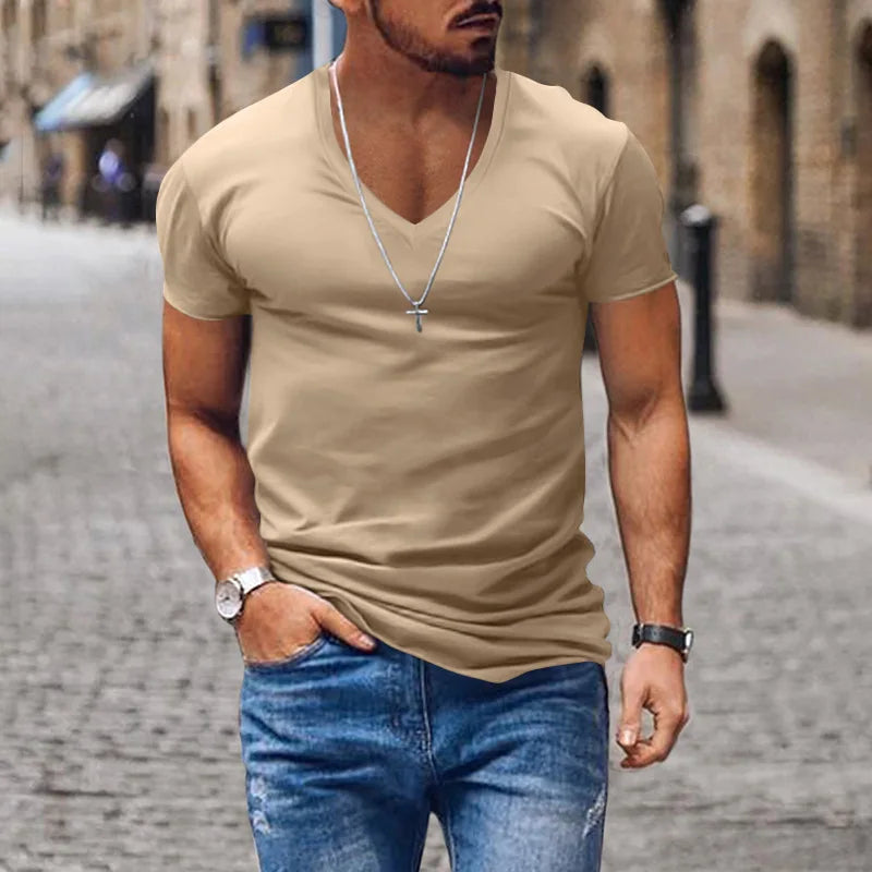 Men’s Slim Fit V-Neck T-Shirt: Short Sleeve Stretch Casual Top for Everyday Wear