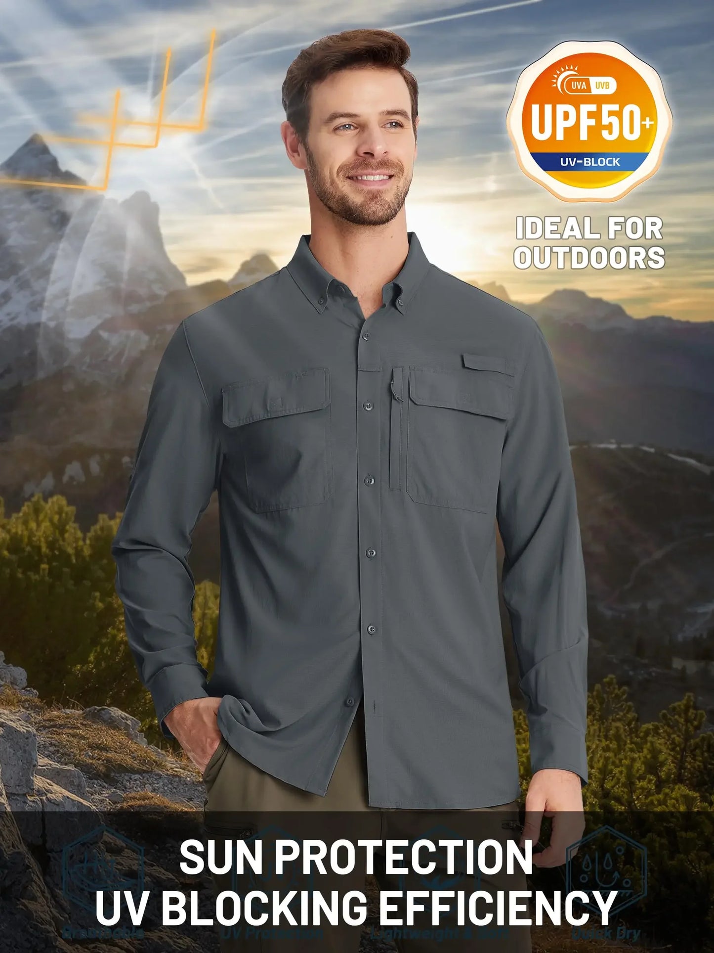 Tacvasen Men’s Long Sleeve Outdoor Shirt: Lightweight Quick-Dry Hiking Fishing Top
