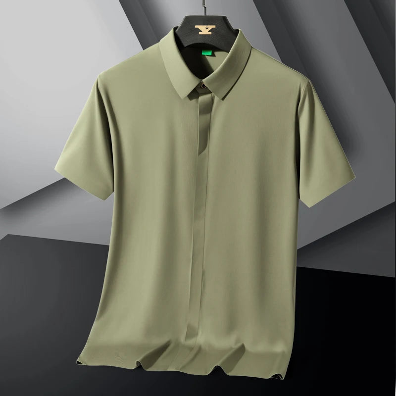 Men’s Light Green Short Sleeve Button-Up Shirt: Casual Summer Top with Classic Collar