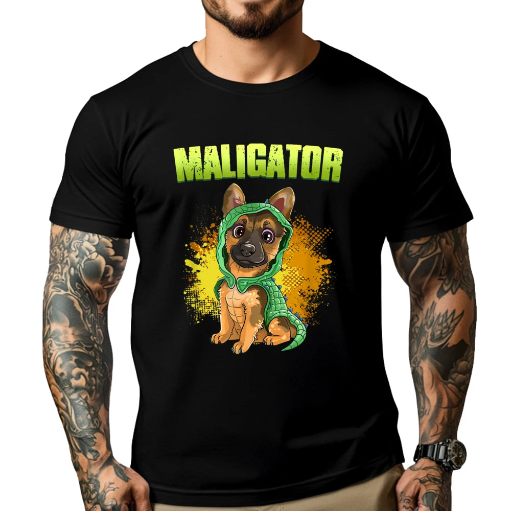 Men’s “Maligator” Belgian Malinois Alligator Graphic T-Shirt: Short Sleeve Funny Dog Lover Top