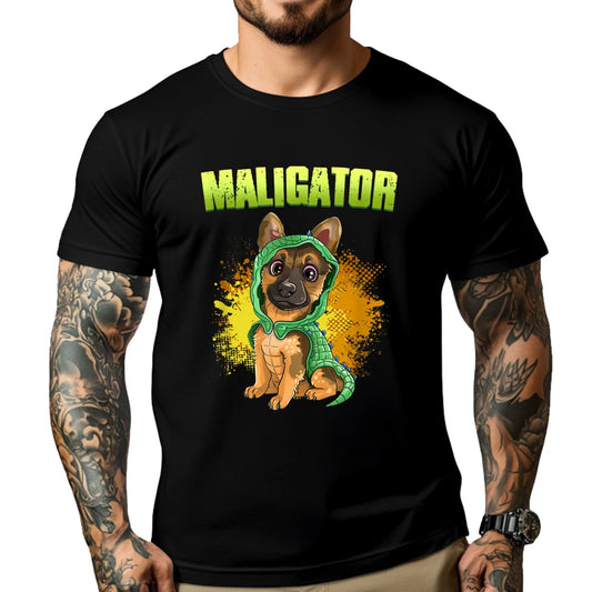 Men’s “Maligator” Belgian Malinois Alligator Graphic T-Shirt: Short Sleeve Funny Dog Lover Top