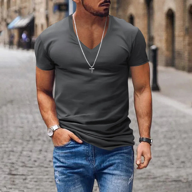 Men’s Slim Fit V-Neck T-Shirt: Short Sleeve Stretch Casual Top for Everyday Wear