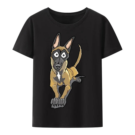 Black Cartoon Belgian Malinois T-Shirt: Short Sleeve Fun Casual Top