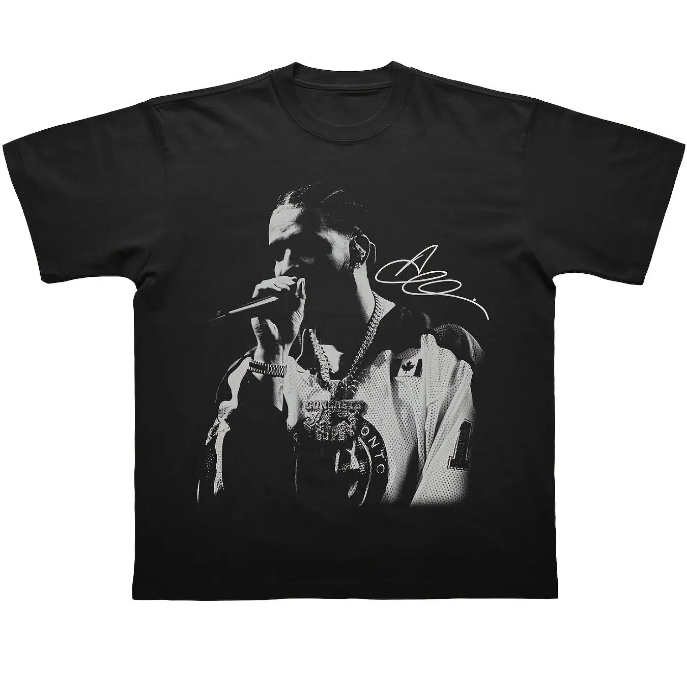 Drake Monochrome Microphone Graphic Tee for Men: Bold Hip Hop Streetwear with Signature Detail