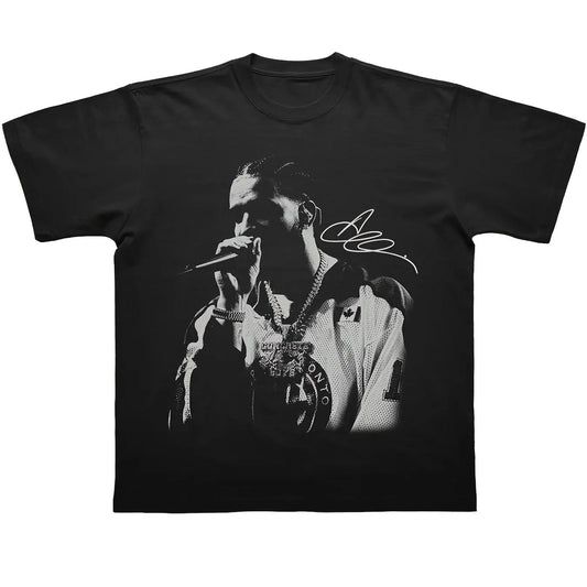 Drake Monochrome Microphone Graphic Tee for Men: Bold Hip Hop Streetwear with Signature Detail