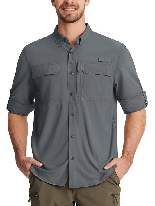 Tacvasen Men’s Long Sleeve Outdoor Shirt: Lightweight Quick-Dry Hiking Fishing Top