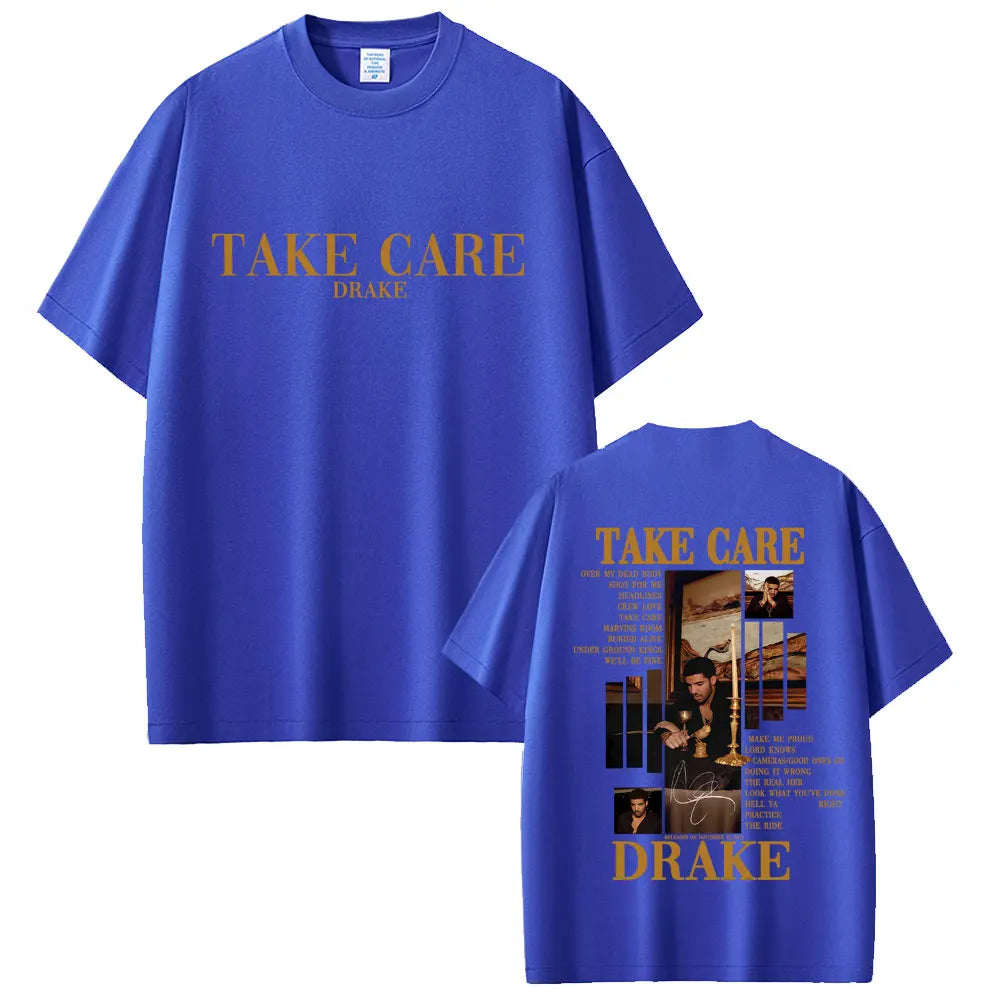 Drake “Take Care” Album Graphic Tee for Men: Minimalist Hip Hop Streetwear with Back Print