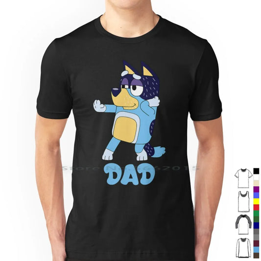 Men’s Black “Dad” Cartoon Dog Graphic T-Shirt: Short Sleeve Casual Gift Top