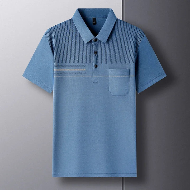 Men’s Light Blue Polo Shirt with Pocket: Short Sleeve Casual Summer Top