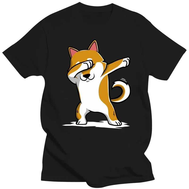 Funny Shiba Inu Dabbing T-Shirt: Humorous Japanese Dog Lover Tee, Casual Short Sleeve Cotton Top Gift for Men