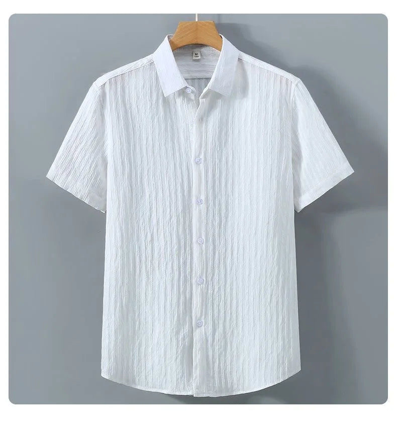 Men’s Light Blue Striped Short Sleeve Shirt: Casual Button-Up Summer Top