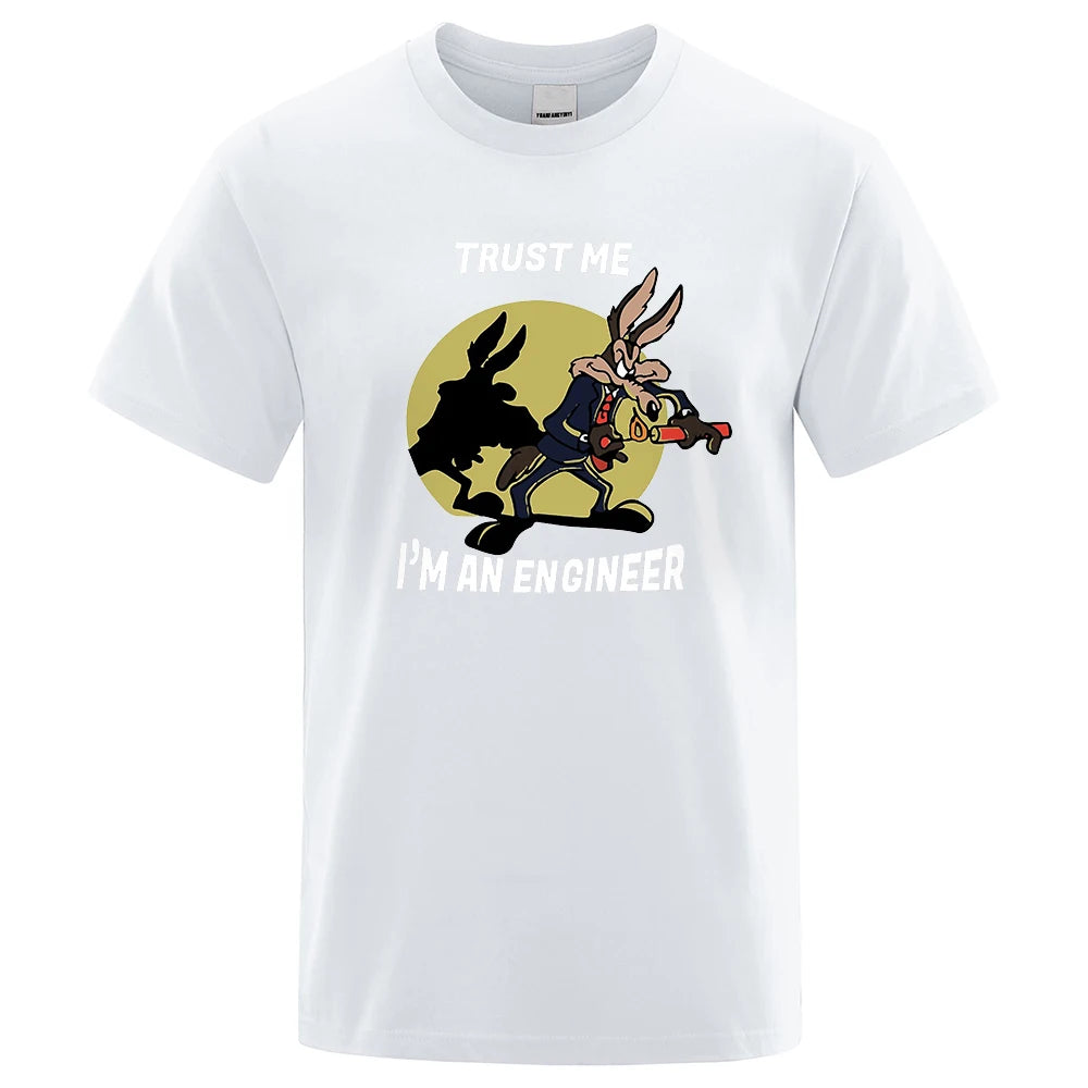 “Trust Me I’m an Engineer” Cartoon Graphic T-Shirt: Short Sleeve Fun Casual Top