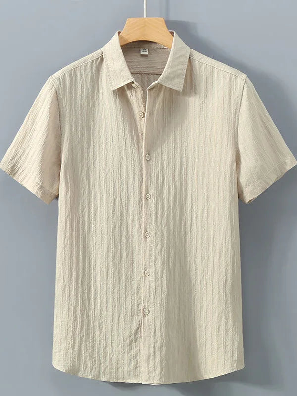 Men’s Light Blue Striped Short Sleeve Shirt: Casual Button-Up Summer Top