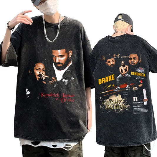 Drake & Kendrick Lamar Concert Graphic Tee for Men: Bold Hip Hop Streetwear with Tour Back Print