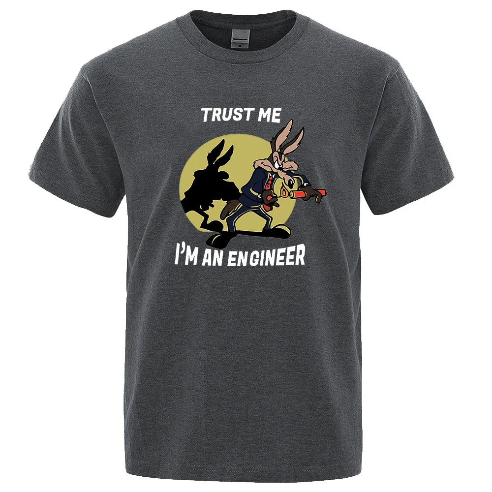 “Trust Me I’m an Engineer” Cartoon Graphic T-Shirt: Short Sleeve Fun Casual Top