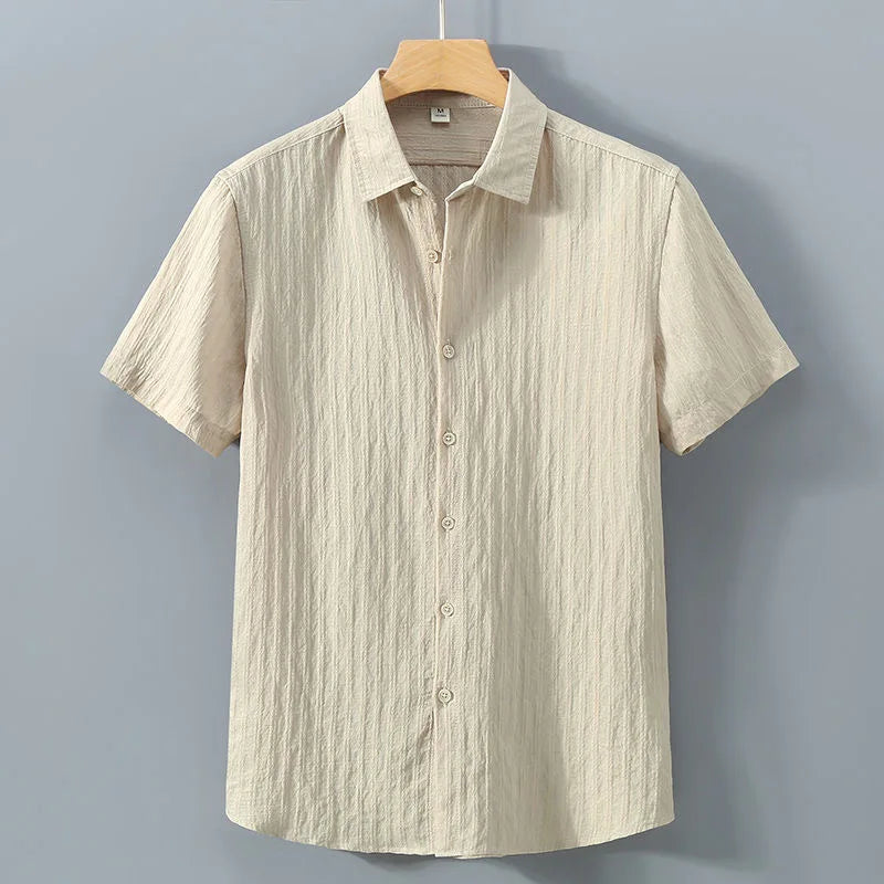 Men’s Light Blue Striped Short Sleeve Shirt: Casual Button-Up Summer Top