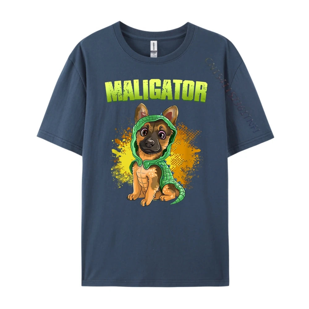 Men’s “Maligator” Belgian Malinois Alligator Graphic T-Shirt: Short Sleeve Funny Dog Lover Top