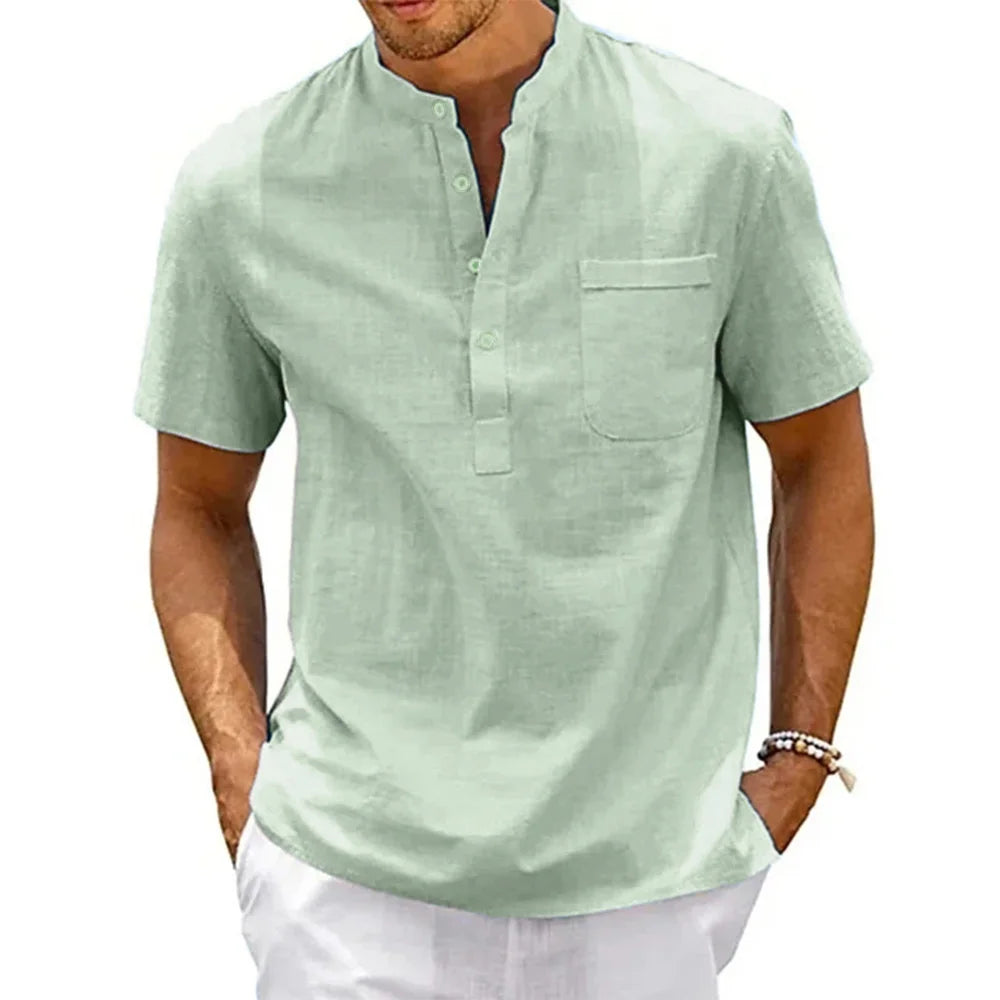 Men’s Breathable Cotton-Linen Summer Tee: A Minimalist Blend of Comfort and Effortless Style