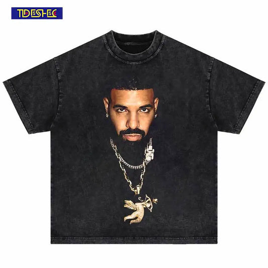 Drake Close-Up Portrait Graphic Tee for Men: Bold Hip Hop Streetwear with Statement Style