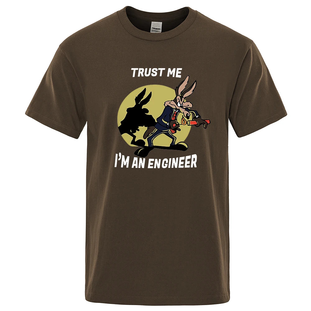 “Trust Me I’m an Engineer” Cartoon Graphic T-Shirt: Short Sleeve Fun Casual Top