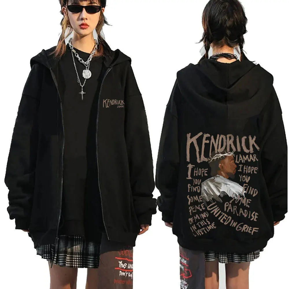 Unisex Kendrick Lamar Graphic Hoodie: Long Sleeve Hip Hop Streetwear with Back Print