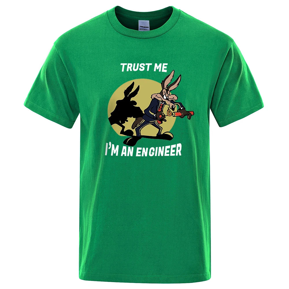 “Trust Me I’m an Engineer” Cartoon Graphic T-Shirt: Short Sleeve Fun Casual Top